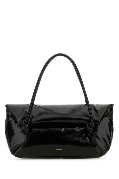 Shop Jil Sander Woman Black Leather Medium Knot Handle Handbag