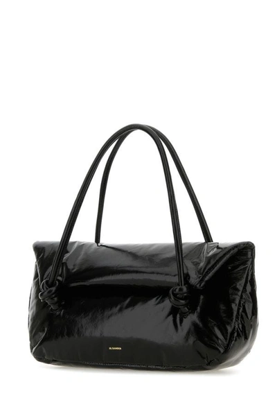 Shop Jil Sander Woman Black Leather Medium Knot Handle Handbag