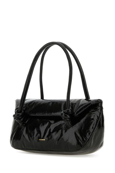 Shop Jil Sander Woman Black Leather Small Knot Handle Handbag