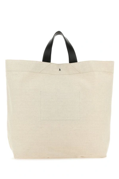 Jil Sander Leather Handles Canvas Tote In Brown
