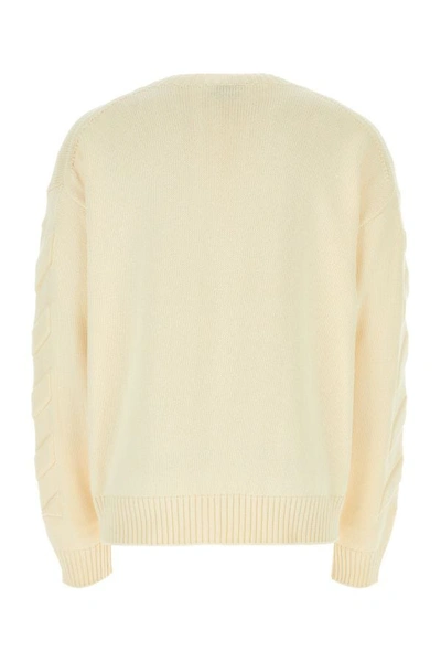 Shop Off-white Off White Man Ivory Stretch Cotton Blend Oversize Sweater