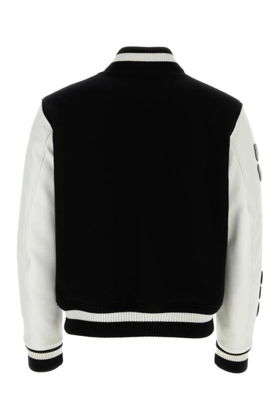 Shop Off-white Off White Man Two-tone Wool Blend And Leather Bomber Jacket In Multicolor