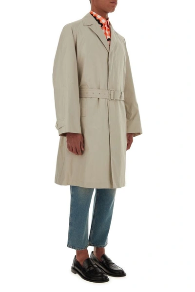 Shop Prada Man Dove Grey Cotton Blend Overcoat In Gray