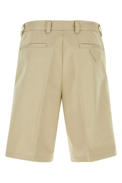 Shop Prada Man Sand Cotton Bermuda Shorts In Brown