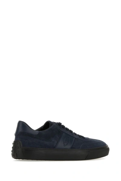 Shop Tod's Man Navy Blue Suede Sneakers