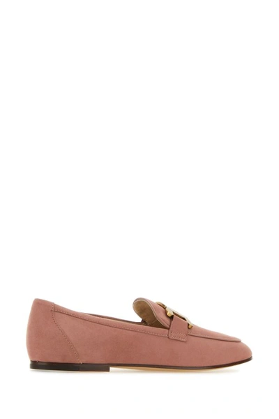 Shop Tod's Woman Antiqued Pink Suede Kate Loafers
