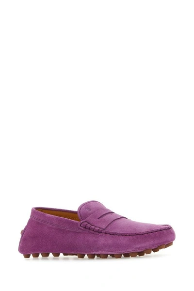 Shop Tod's Woman Purple Suede Gommino Loafers
