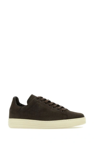Shop Tom Ford Man Brown Leather Sneakers