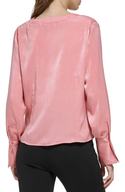 Shop Dkny Pleated V-neck Satin Blouse In Rouge Blush