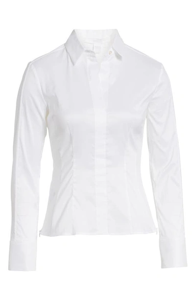 Shop Hugo Boss Bashina Side Zip Long Sleeve Blouse In White
