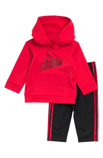 Shop Adidas Originals Fleece Hoodie & Tricot Sweatpants In Bright Red