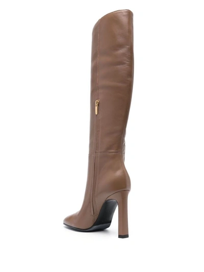Sergio Rossi 100mm Heel Knee-length Leather Boots In Hazelnut