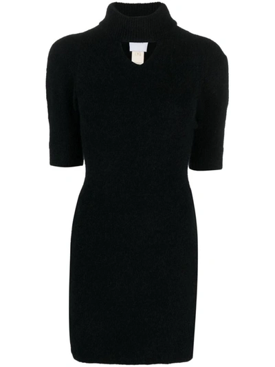 Patou Cut-out Mini Dress In Sustainable Alpaca Blend In Black