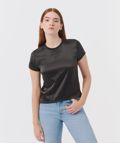 Shop Atm Anthony Thomas Melillo Stretch Satin Short Sleeve Tee In Black