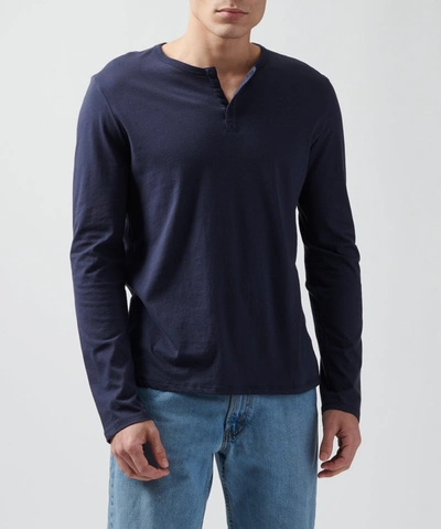 Shop Atm Anthony Thomas Melillo Classic Jersey Long Sleeve Henley In Midnight