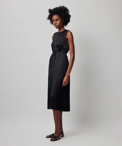 Shop Atm Anthony Thomas Melillo Silk Charmeuse Sleeveless Midi Dress In Black
