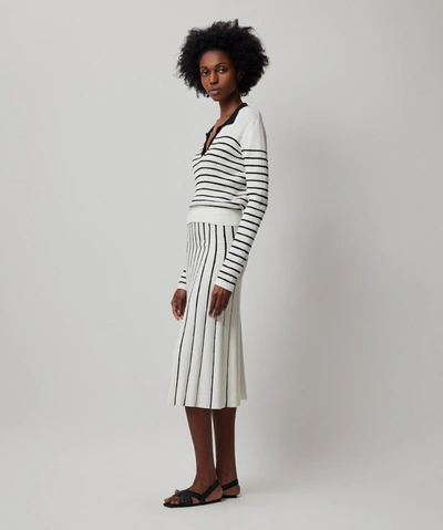 Shop Atm Anthony Thomas Melillo Cotton Cashmere Blend Mixed Stripe Skirt In Chalk-black