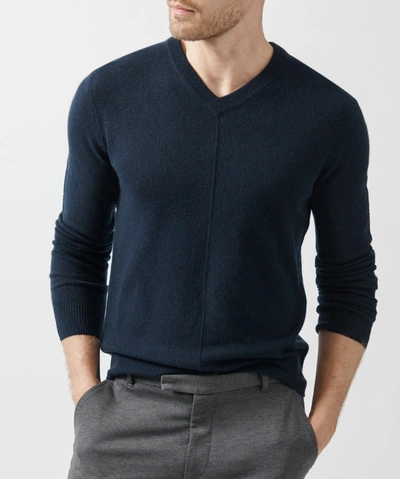 Shop Atm Anthony Thomas Melillo Recycled Cashmere Exposed Seam V-neck Sweater In Midnight