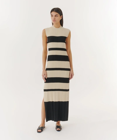 Shop Atm Anthony Thomas Melillo Viscose Varigated Striped Maxi Dress In Linen/ Black