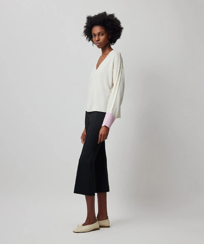 Shop Atm Anthony Thomas Melillo Wool Cashmere Long Sleeve Colorblock Sweater- Chalk-misty Mauve