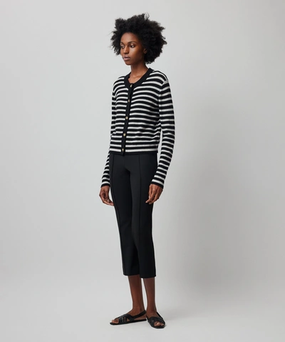 Shop Atm Anthony Thomas Melillo Wool Cashmere With Stripe Cropped Cardigan In Black-grey