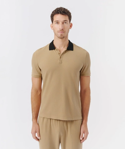Shop Atm Anthony Thomas Melillo Pique Short Sleeve Polo In Soft Fawn