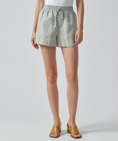 Shop Atm Anthony Thomas Melillo Striped Cotton Poplin Pull-on Shorts In Surf Green Combo