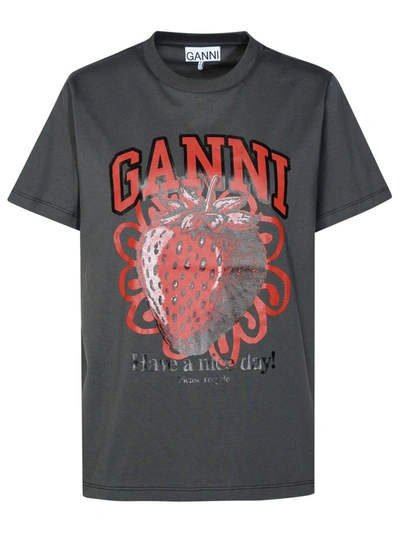 Shop Ganni Strawberry Graphic T-shirt In Grey