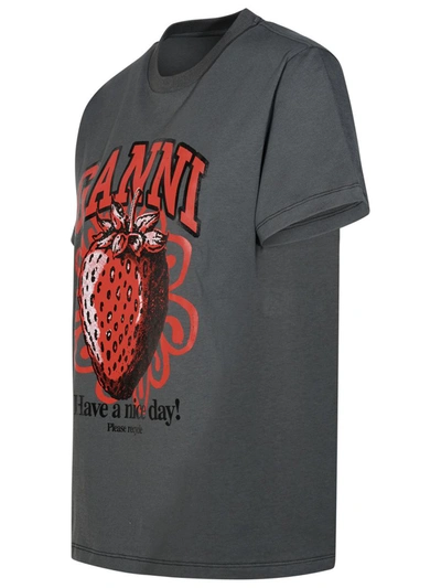 Shop Ganni Strawberry Graphic T-shirt In Grey