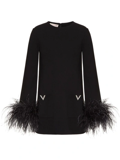 Shop Valentino Feather Detail Crewneck Sweater In Black