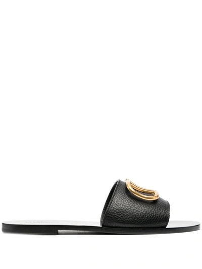 Shop Valentino Garavani Vlogo Signature Leather Sandals In Black