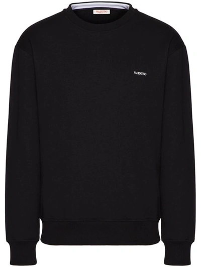 Shop Valentino Logo Cotton Crewneck Sweatshirt In Black