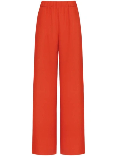 Shop Valentino Silk Wide-leg Trousers In Orange
