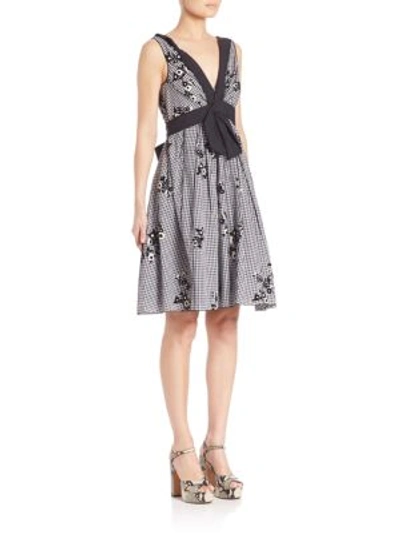 Marc Jacobs Floral Gingham V-neck Dress, Black/multi In Black Multi