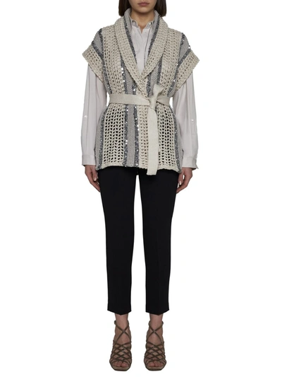 Shop Brunello Cucinelli Sweaters In White Beige+grigio+argento+qua