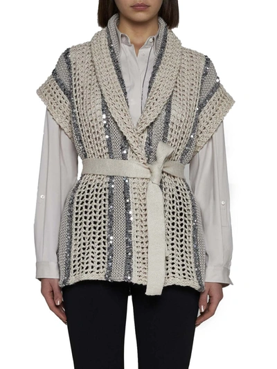 Shop Brunello Cucinelli Sweaters In White Beige+grigio+argento+qua