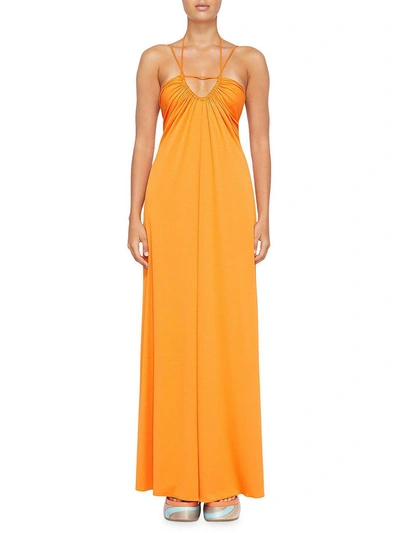 Shop Jonathan Simkhai Hayes Womens Ruched Open Back Maxi Dress In Yellow