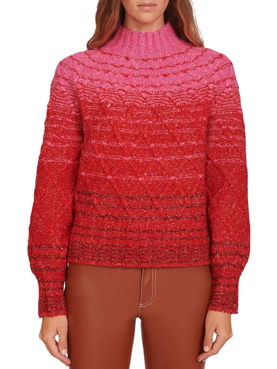 Shop Staud Evelyn Womens Cable Knit Ombre Mock Turtleneck Sweater In Red