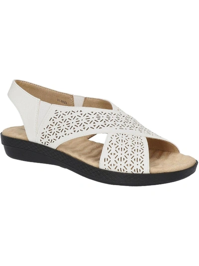 Shop Easy Street Claudia Womens Laser Cut Cushioned Flatform Sandals In White