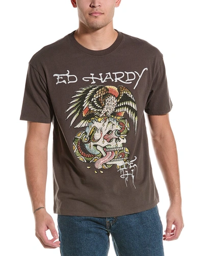 Shop Ed Hardy Limited Edition Battle Skull T-shirt In Grey