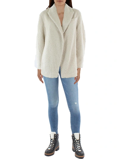 Shop Vince Womens Hidden Button Blazer Faux Fur Coat In White