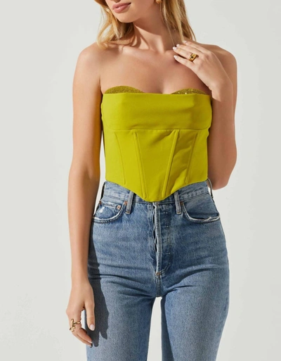 Shop Astr Corset Shanna Top In Lime Green In Yellow