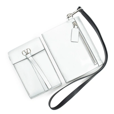 Shop Valentino Double Wristlet Pouch In Silver