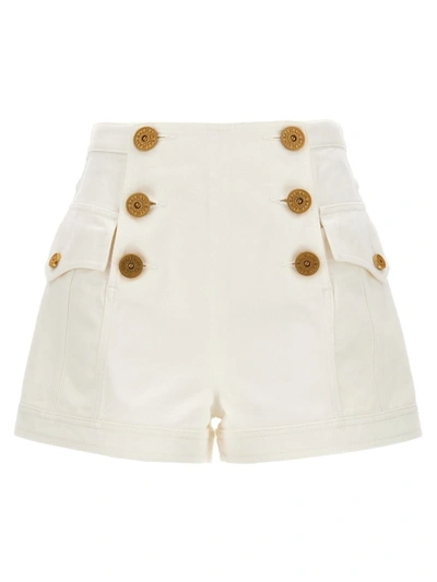 Shop Balmain Logo Buttons Shorts In White