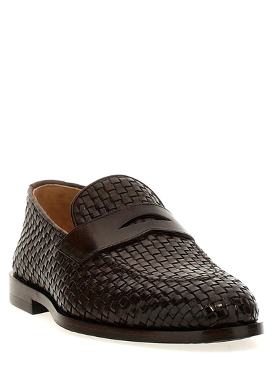 Shop Brunello Cucinelli Braided Leather Loafers In Brown