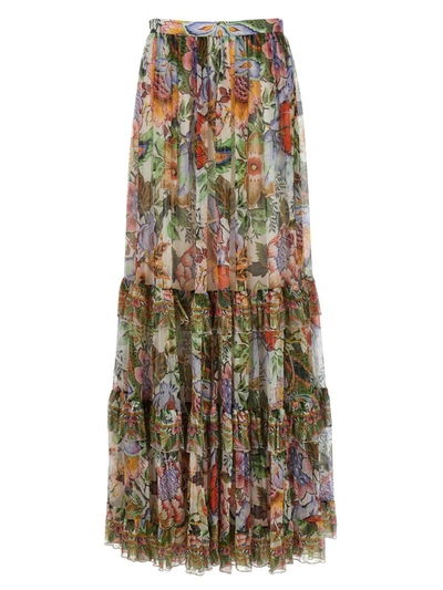 Shop Etro Long Floral Skirt In Multicolor
