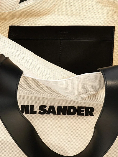 Shop Jil Sander 'flat Shopper' Large Shopping Bag In White/black