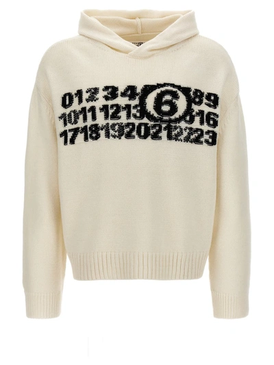 Shop Mm6 Maison Margiela 'numeric Signature' Hooded Sweater In White