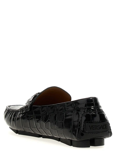 Shop Versace 'greca' Loafers In Black