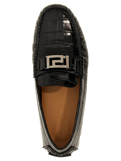 Shop Versace 'greca' Loafers In Black